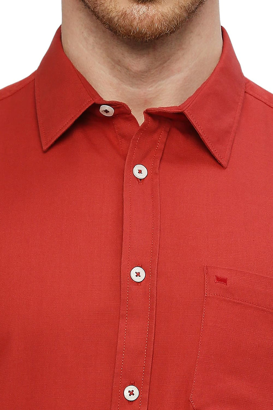 BASICS SLIM FIT BRICK RED COTTON BROKEN TWILL SHIRT