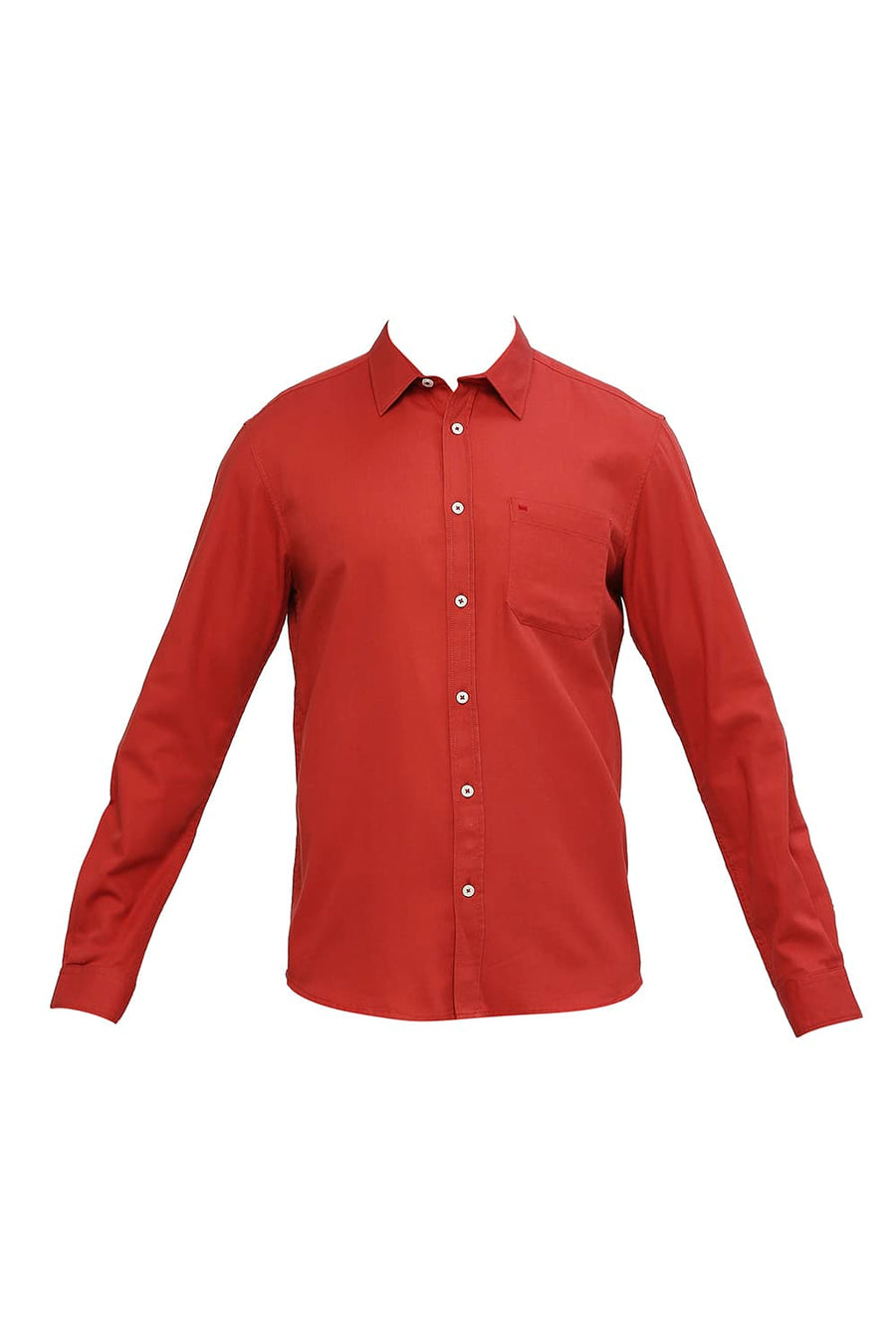 BASICS SLIM FIT BRICK RED COTTON BROKEN TWILL SHIRT