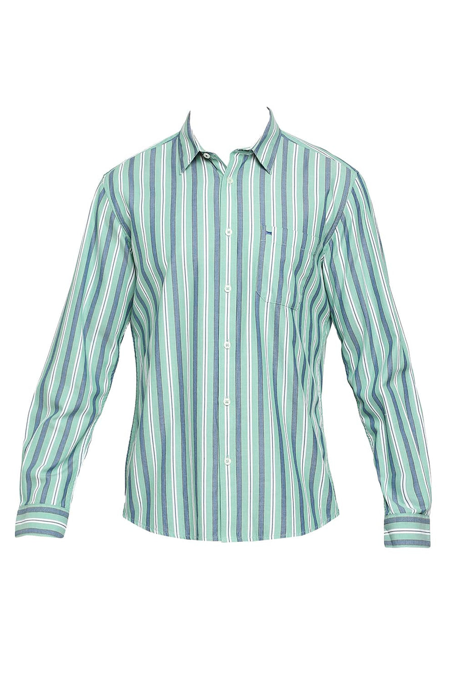 BASICS SLIM FIT MING GREEN COTTON STRIPE SHIRT