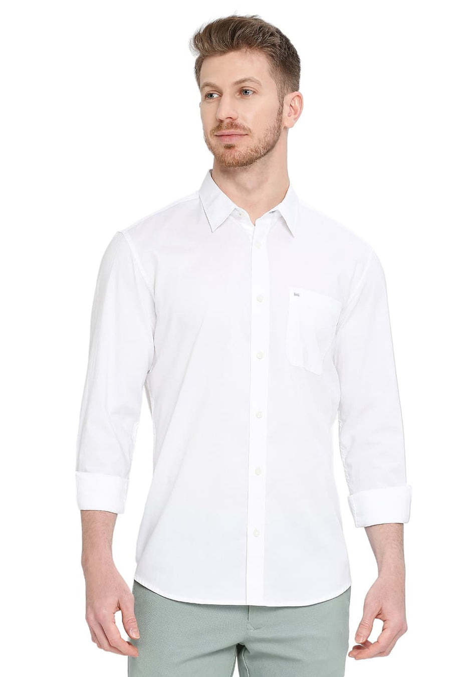 BASICS SLIM FIT CLOUD WHITE COTTON OXFORD SHIRT
