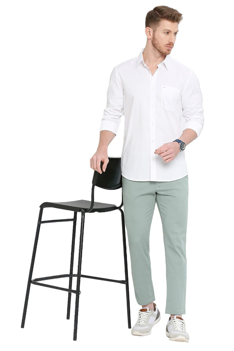 BASICS SLIM FIT CLOUD WHITE COTTON OXFORD SHIRT