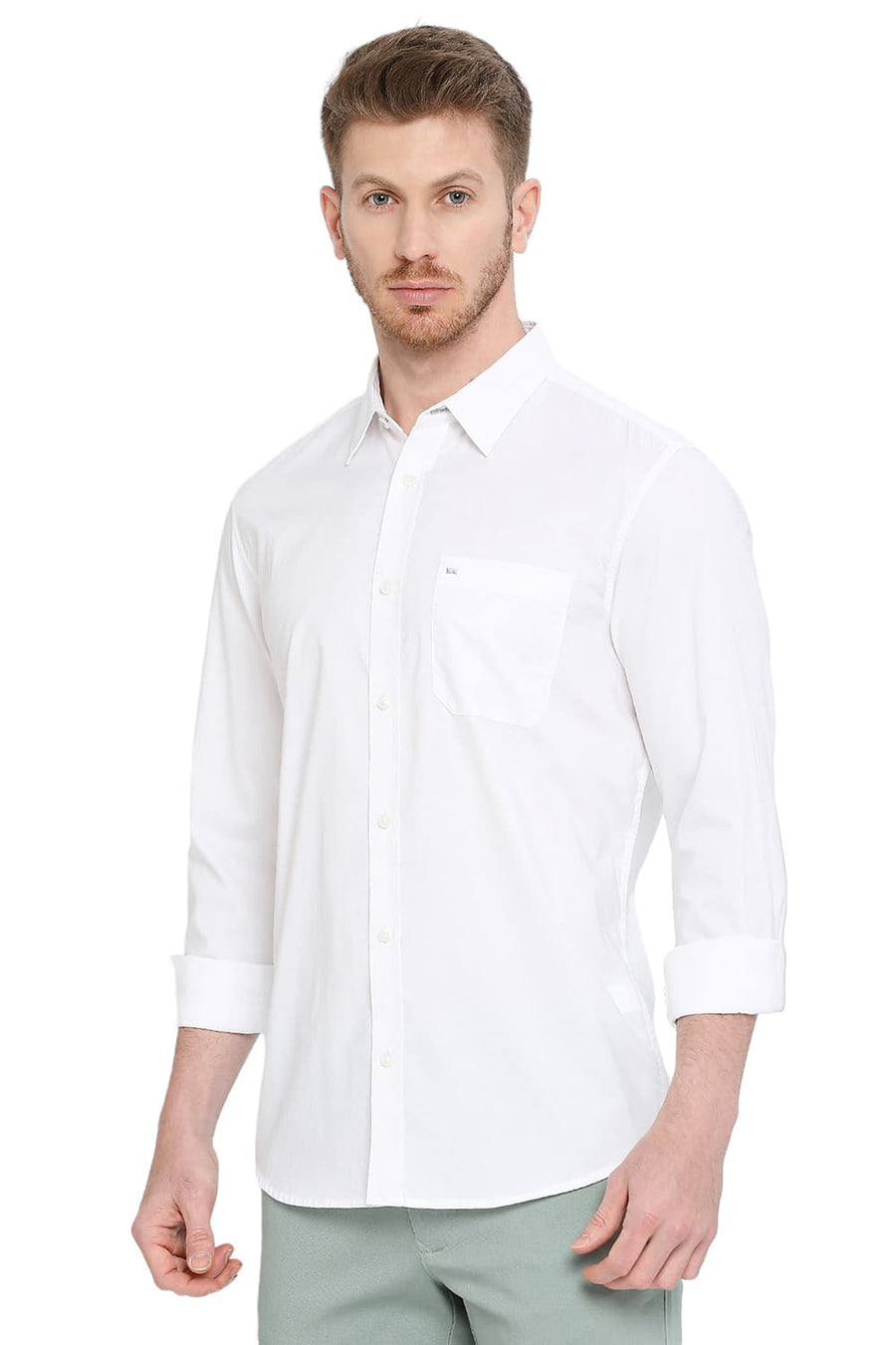 BASICS SLIM FIT CLOUD WHITE COTTON OXFORD SHIRT