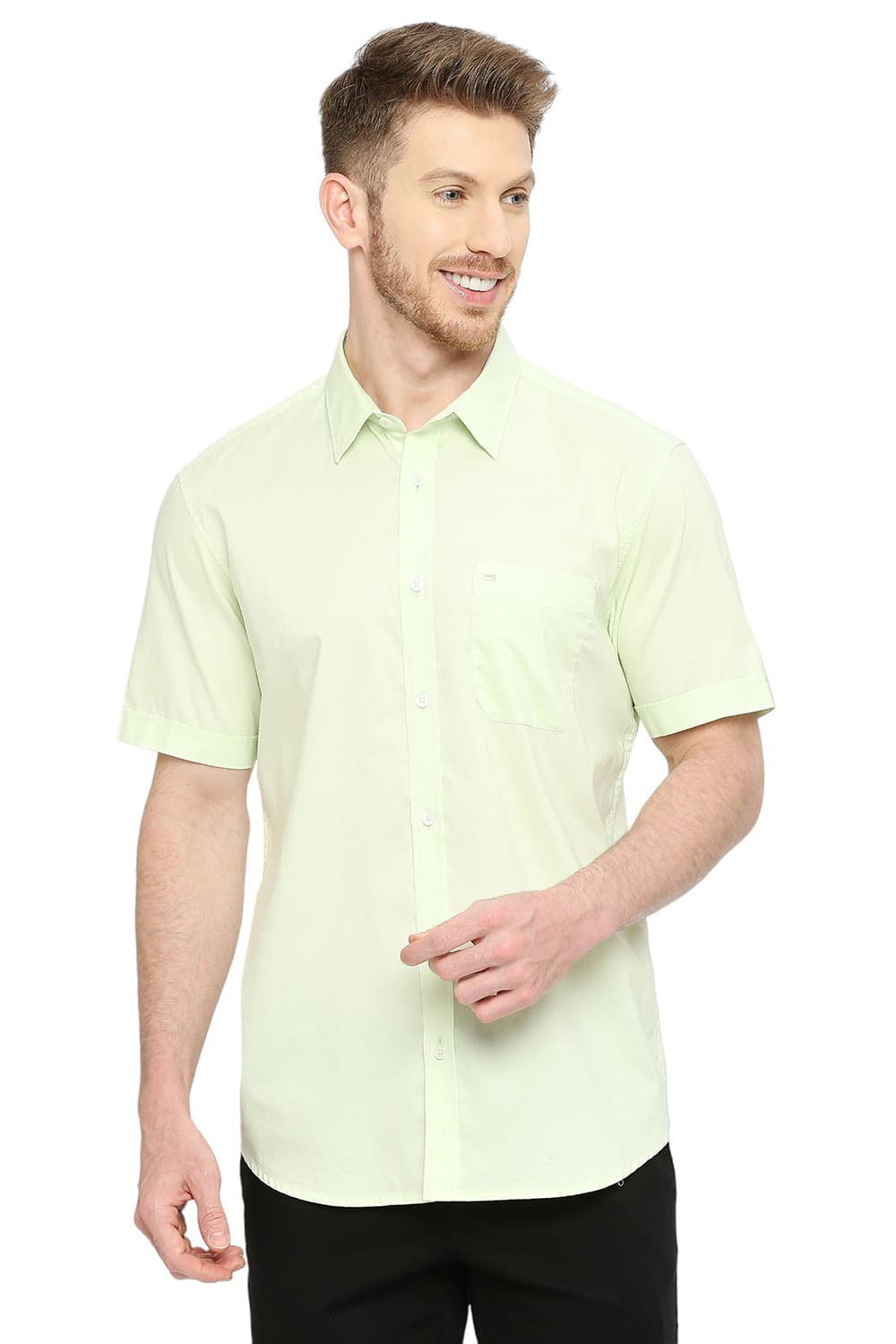 BASICS SLIM FIT COTTON OXFORD HALFSLEEVES SHIRT