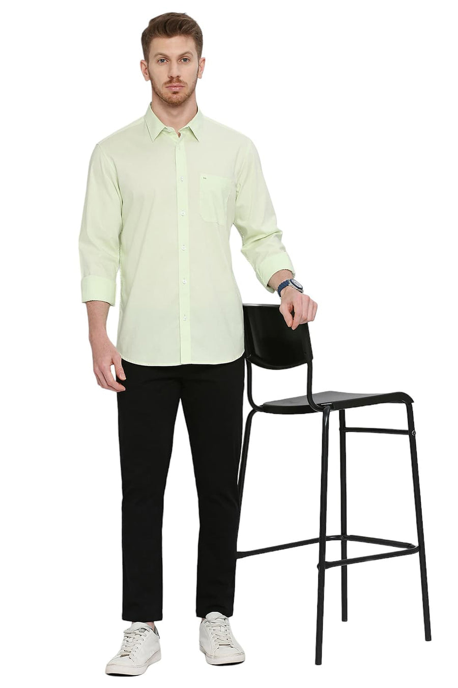 BASICS SLIM FIT LIGHT GRASS GREEN COTTON OXFORD SHIRT