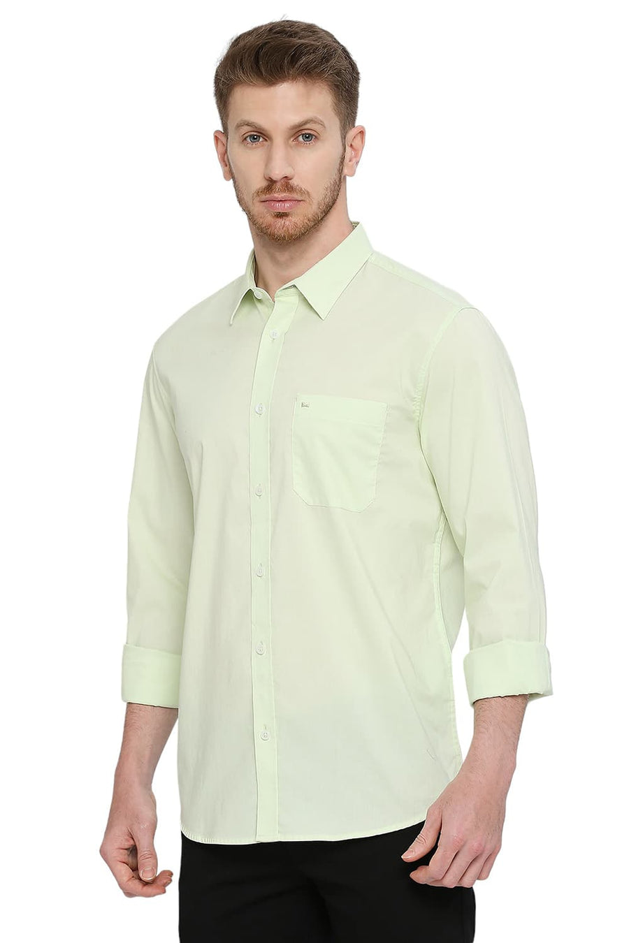 BASICS SLIM FIT LIGHT GRASS GREEN COTTON OXFORD SHIRT
