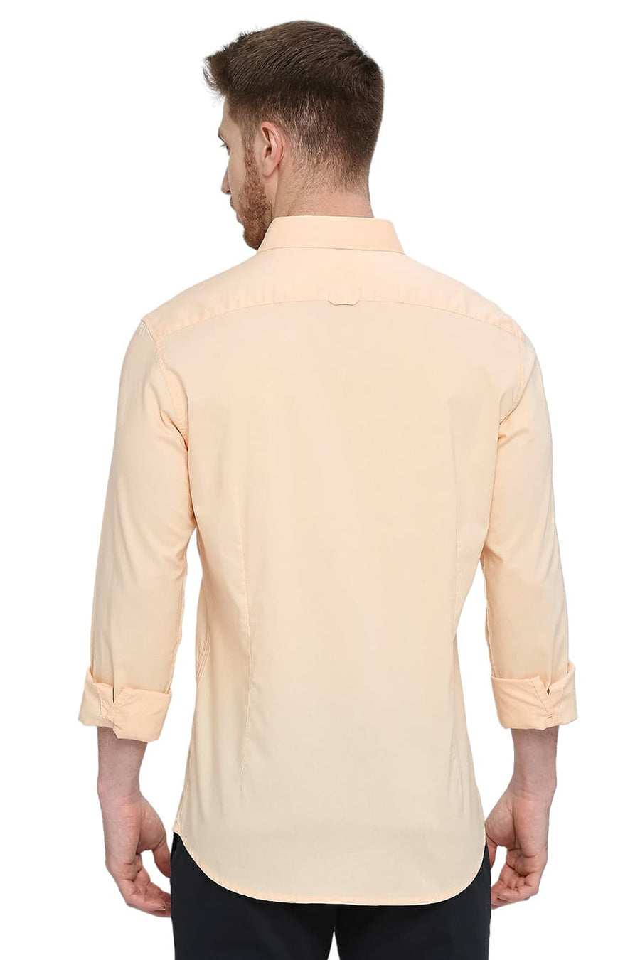 BASICS SLIM FIT APRICOT ORANGE COTTON OXFORD SHIRT