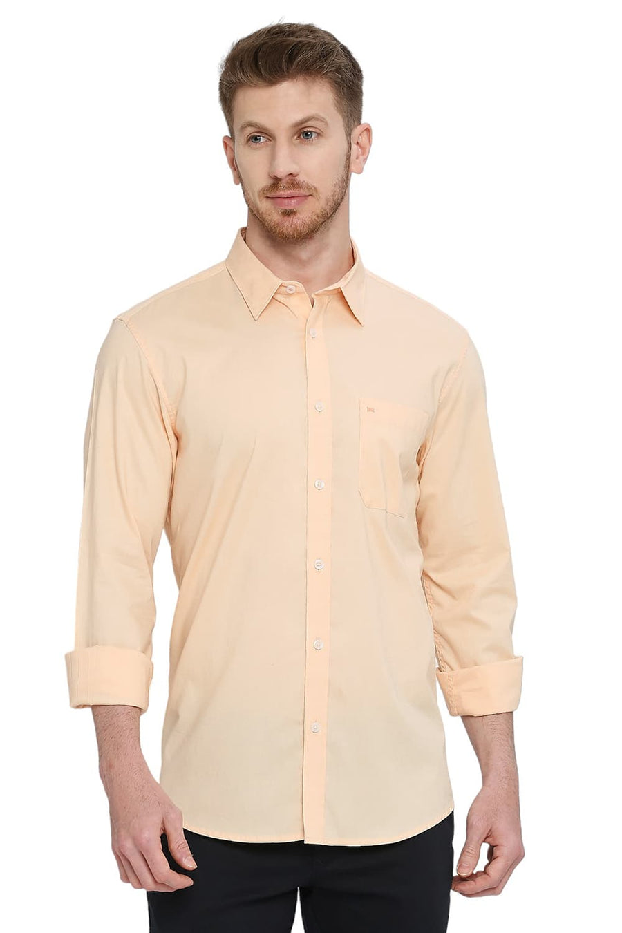 BASICS SLIM FIT APRICOT ORANGE COTTON OXFORD SHIRT