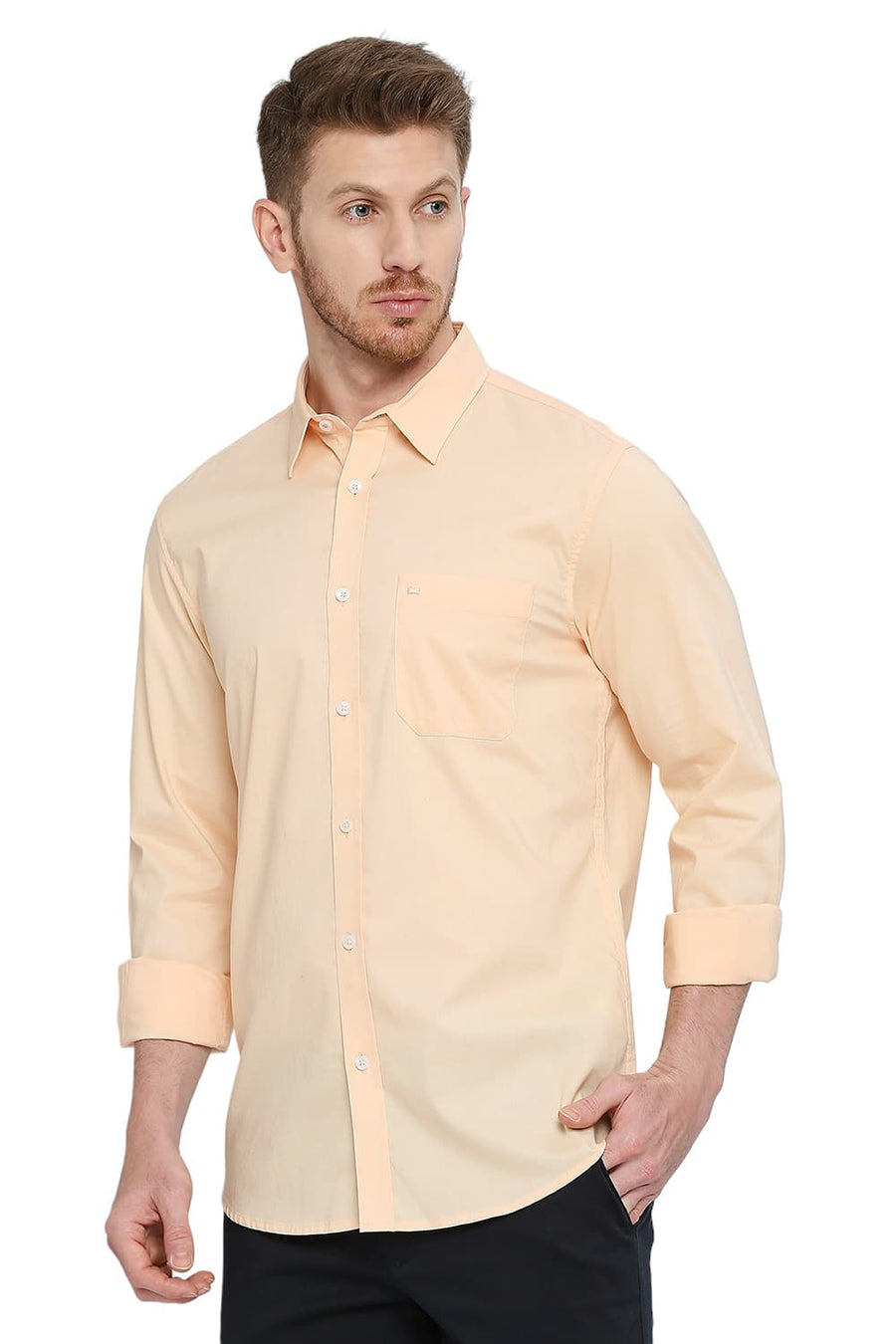 BASICS SLIM FIT APRICOT ORANGE COTTON OXFORD SHIRT