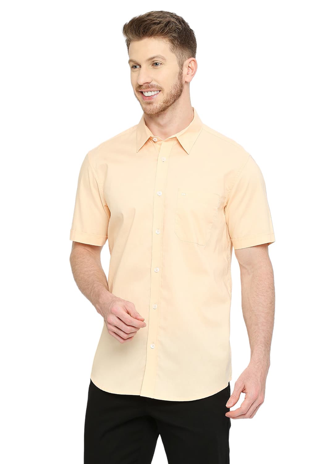 BASICS SLIM FIT COTTON OXFORD HALFSLEEVES SHIRT