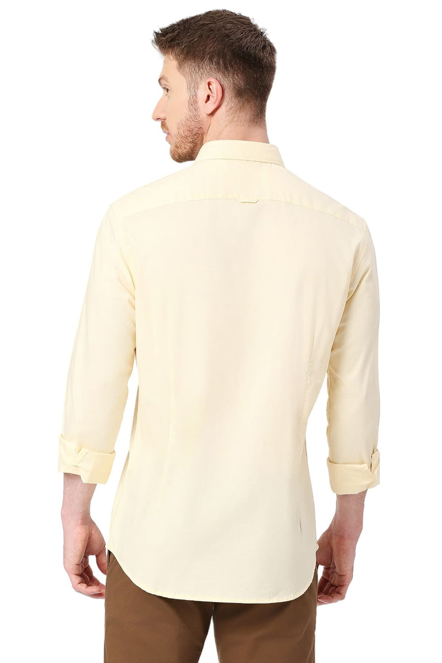 BASICS SLIM FIT LIME LIGHT YELLOW COTTON OXFORD SHIRT