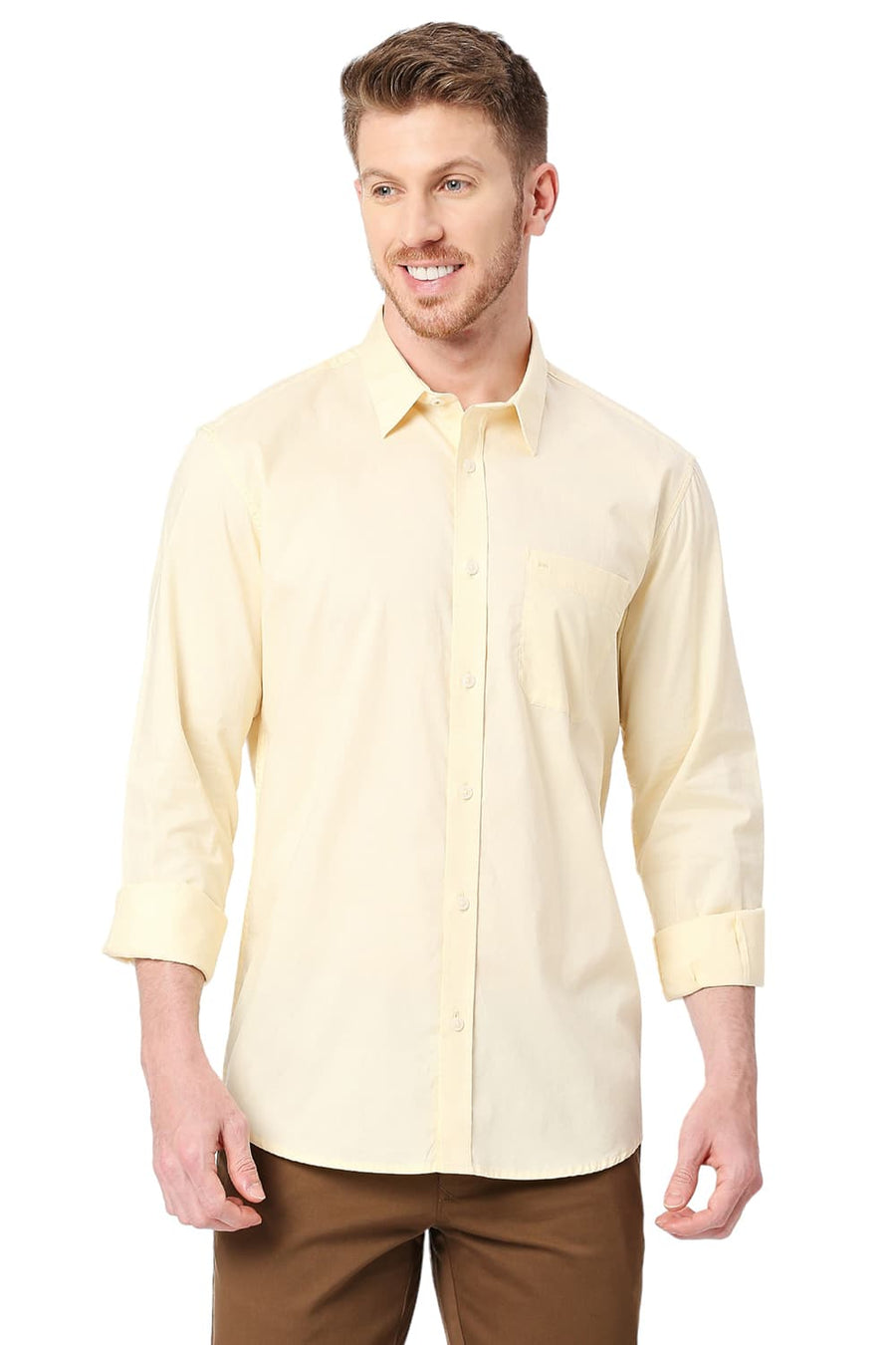 BASICS SLIM FIT LIME LIGHT YELLOW COTTON OXFORD SHIRT