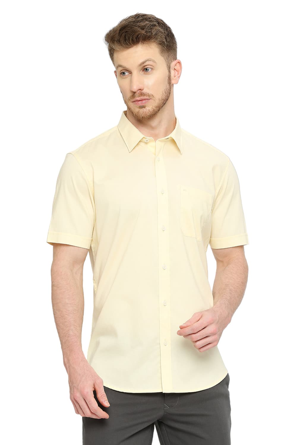 BASICS SLIM FIT COTTON OXFORD HALFSLEEVES SHIRT