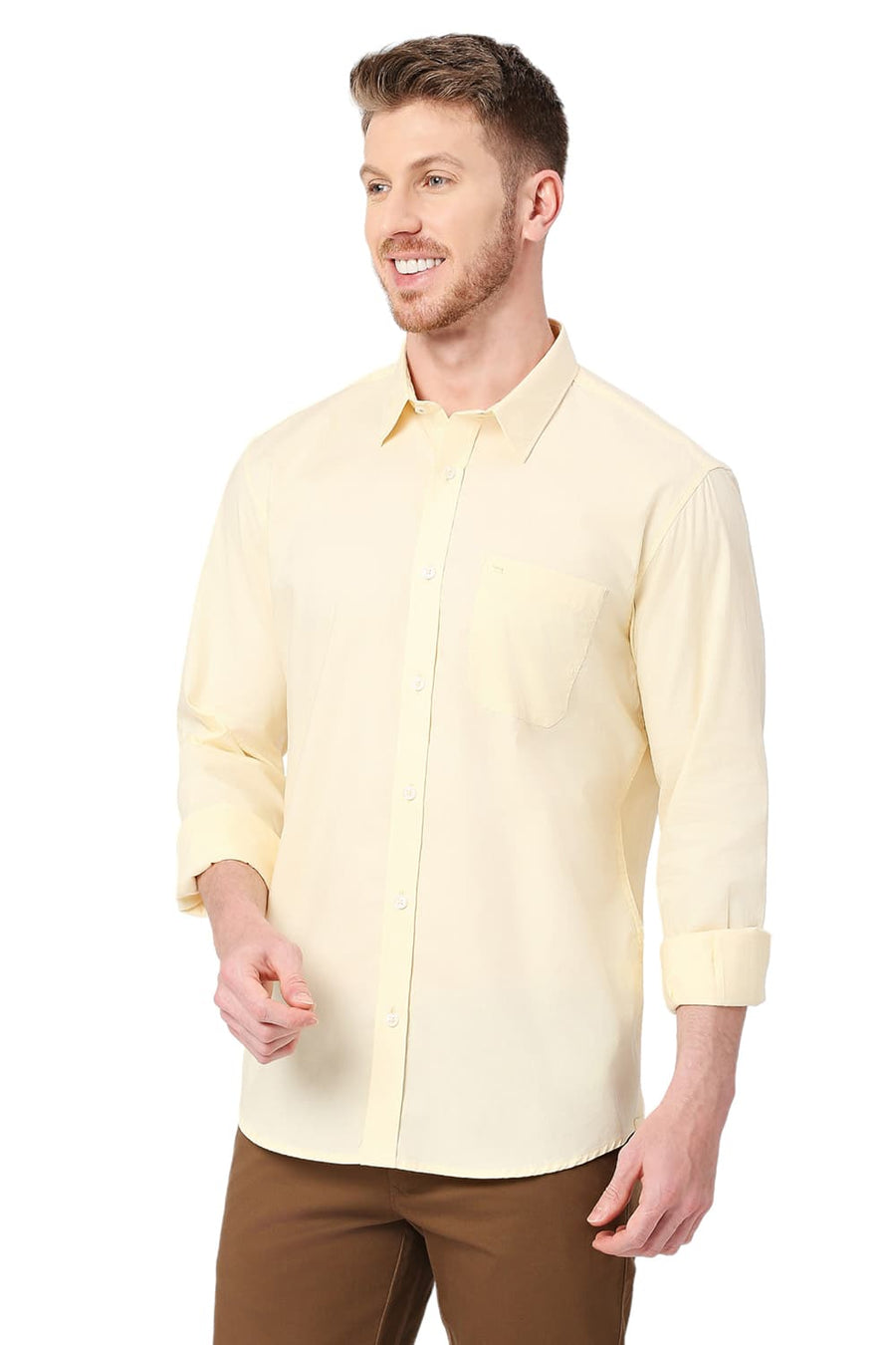 BASICS SLIM FIT LIME LIGHT YELLOW COTTON OXFORD SHIRT