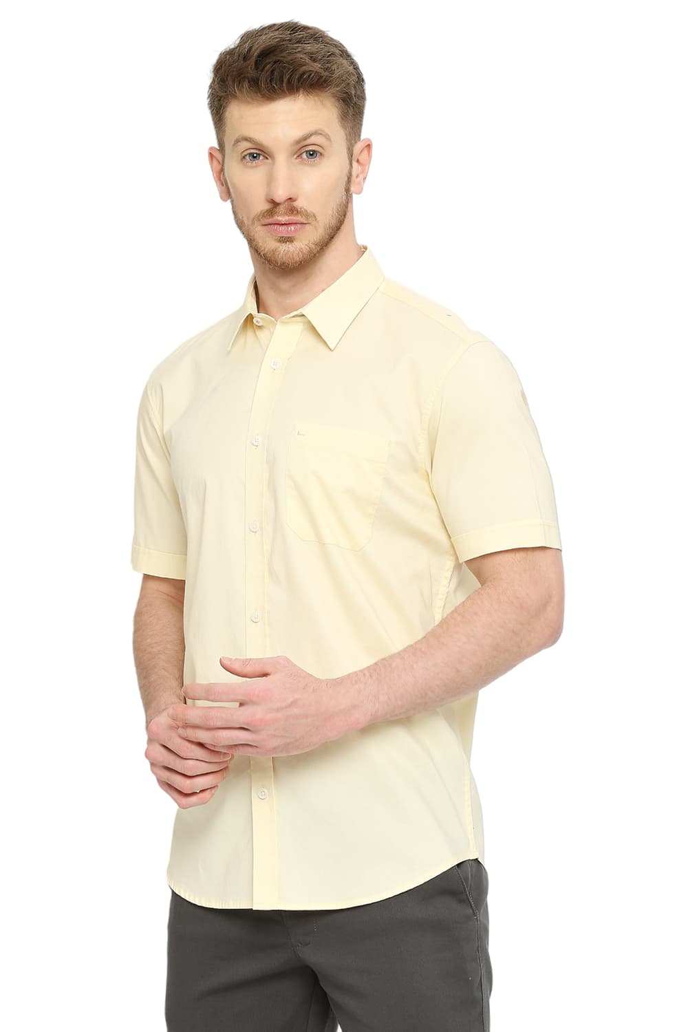 BASICS SLIM FIT COTTON OXFORD HALFSLEEVES SHIRT