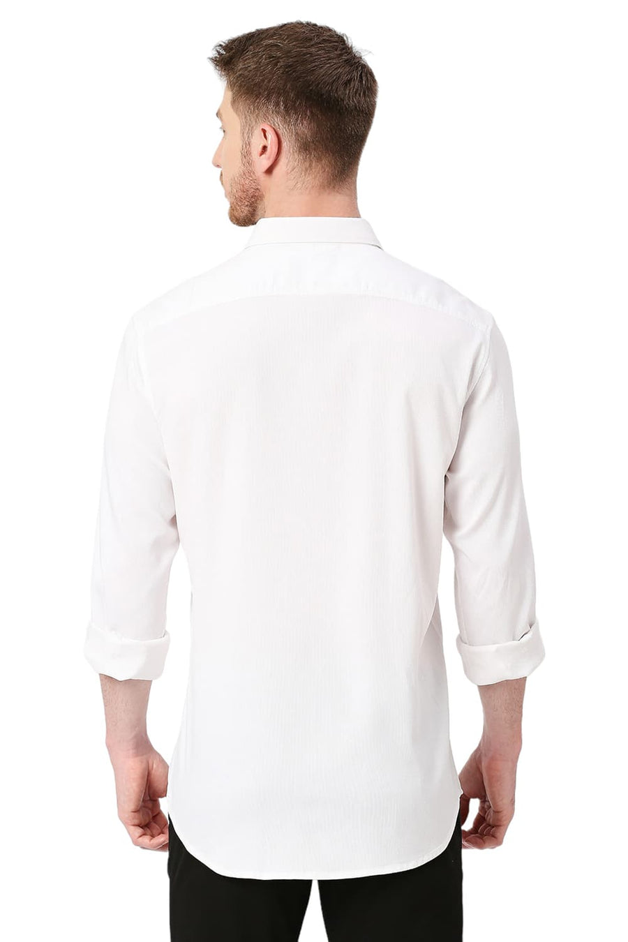 BASICS SLIM FIT BONE WHITE TENCEL POLYESTER STRETCH DOBBY SHIRT