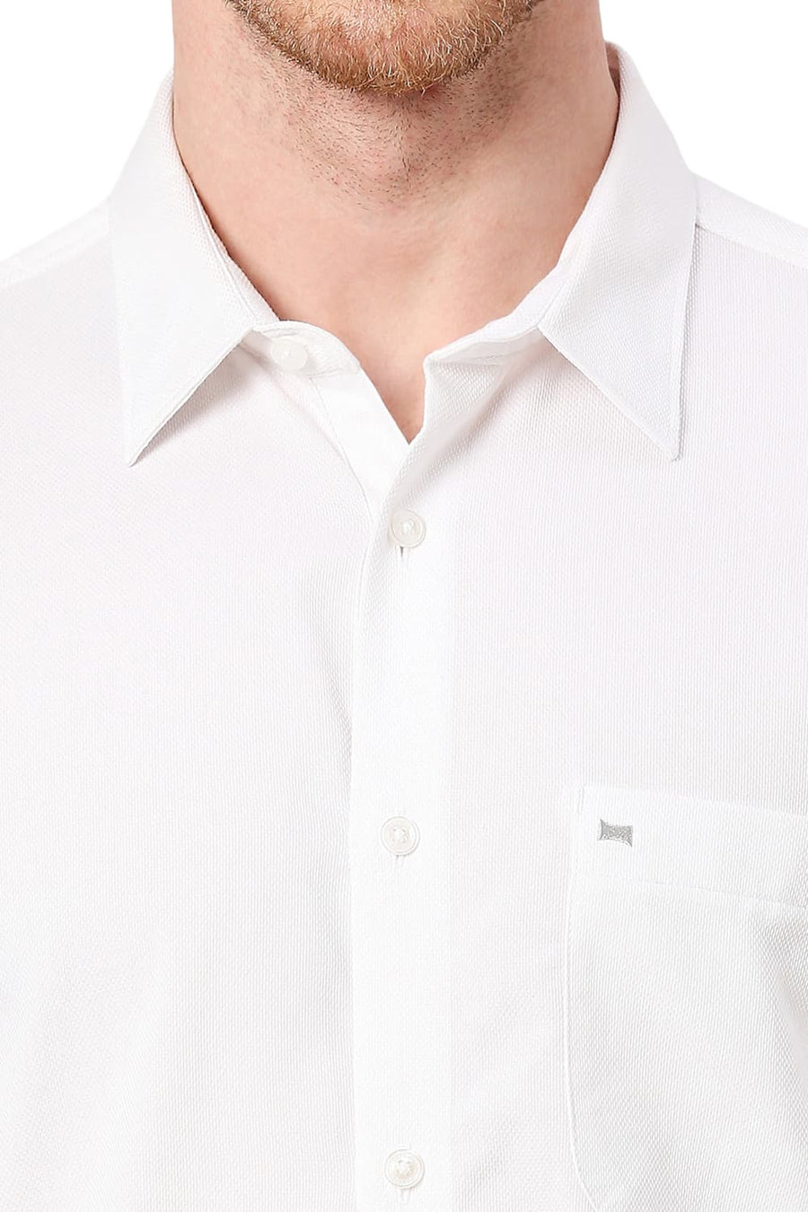 BASICS SLIM FIT BONE WHITE TENCEL POLYESTER STRETCH DOBBY SHIRT