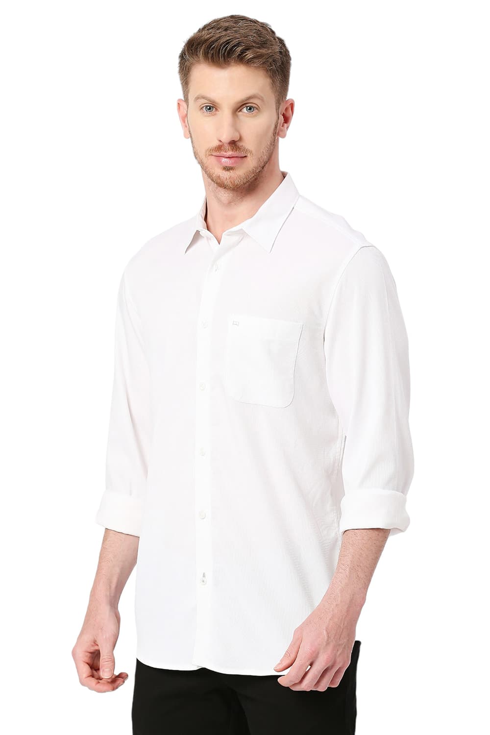 BASICS SLIM FIT TENCEL POLYESTER STRETCH DOBBY SHIRT