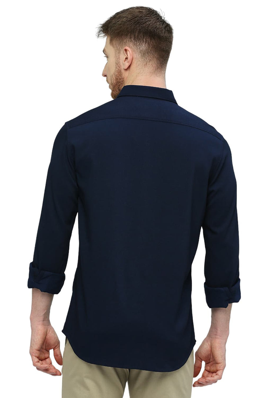 BASICS SLIM FIT OUTER SPACE NAVY TENCEL POLYESTER STRETCH DOBBY SHIRT