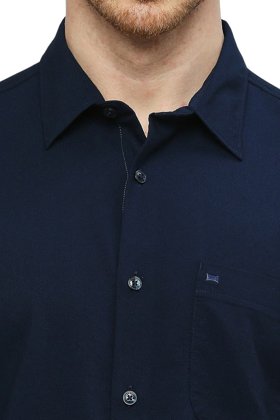 BASICS SLIM FIT OUTER SPACE NAVY TENCEL POLYESTER STRETCH DOBBY SHIRT