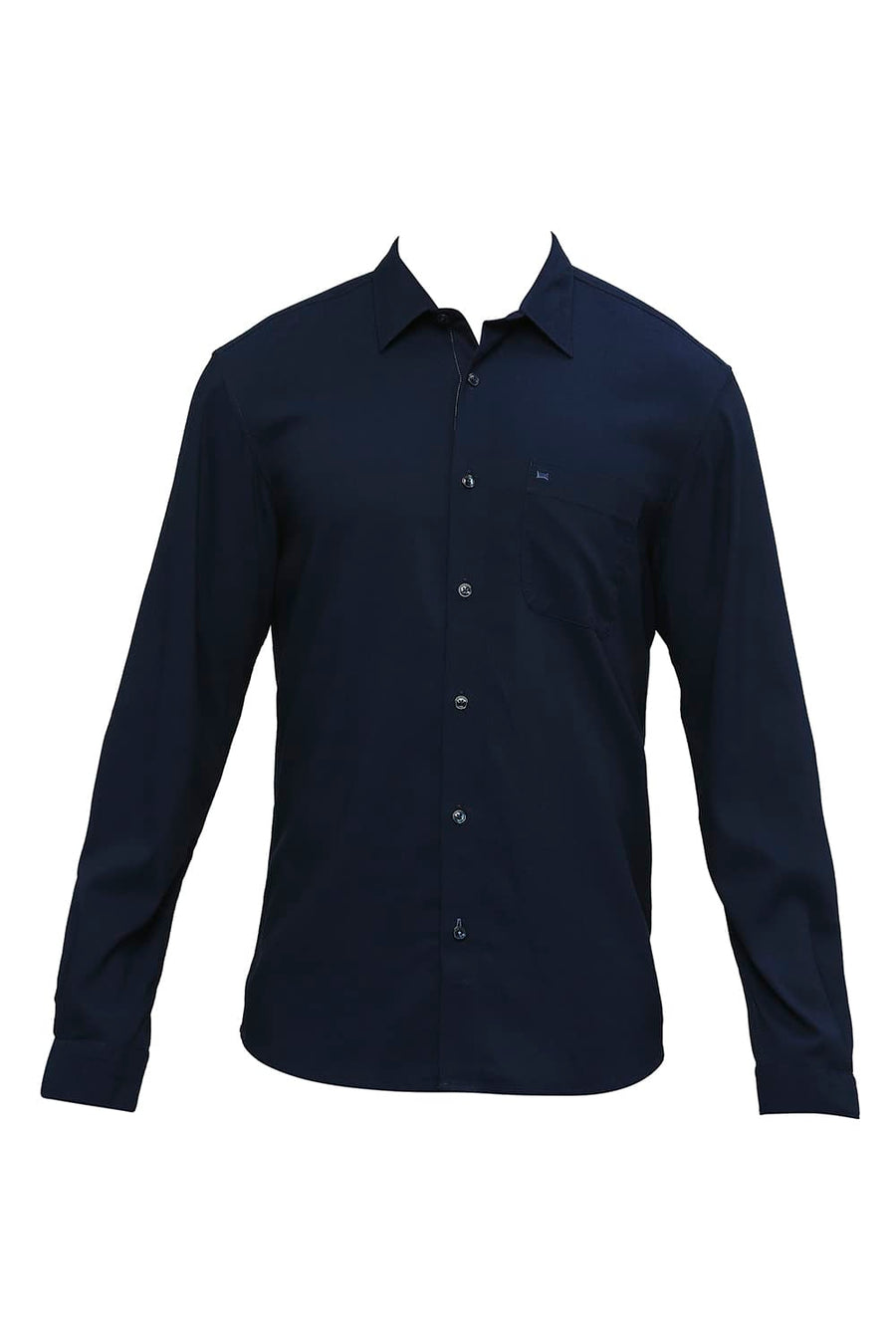 BASICS SLIM FIT OUTER SPACE NAVY TENCEL POLYESTER STRETCH DOBBY SHIRT