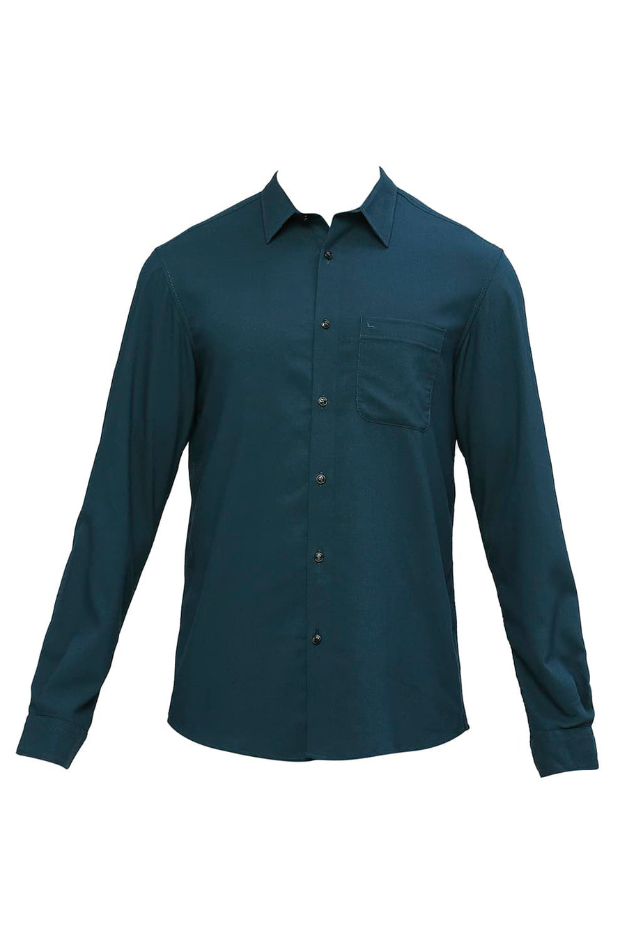 BASICS SLIM FIT NORTH SEA GREEN TENCEL POLYESTER STRETCH DOBBY SHIRT
