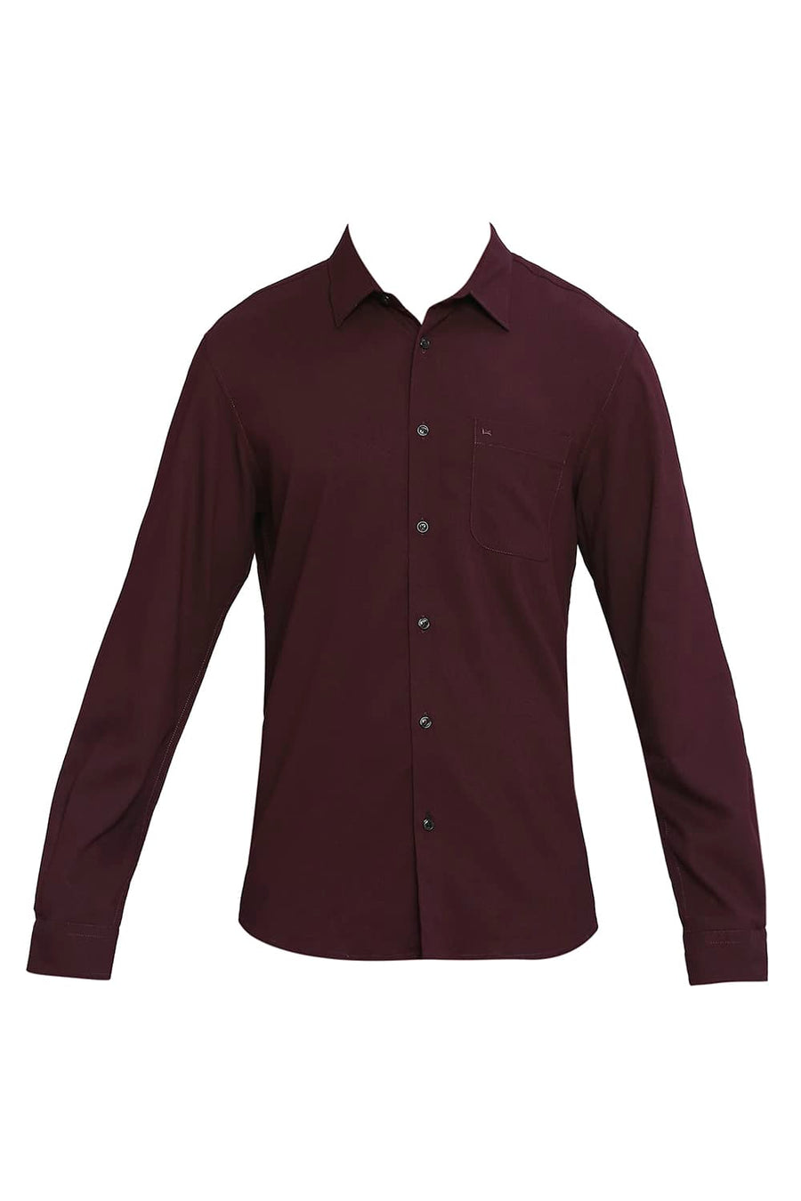 BASICS SLIM FIT RUSSET MAROON TENCEL POLYESTER STRETCH DOBBY SHIRT