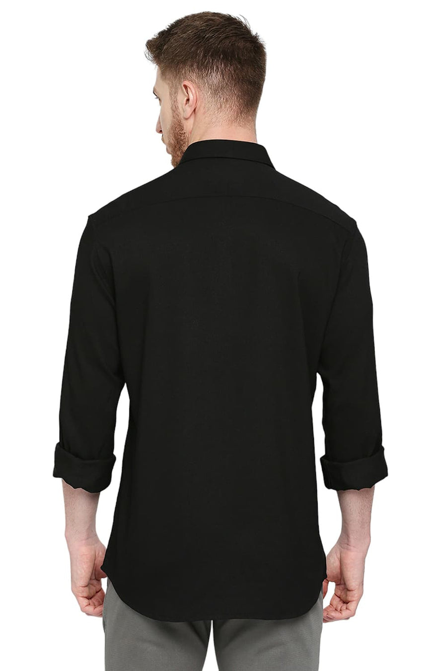 BASICS SLIM FIT CARBON BLACK TENCEL POLYESTER STRETCH DOBBY SHIRT