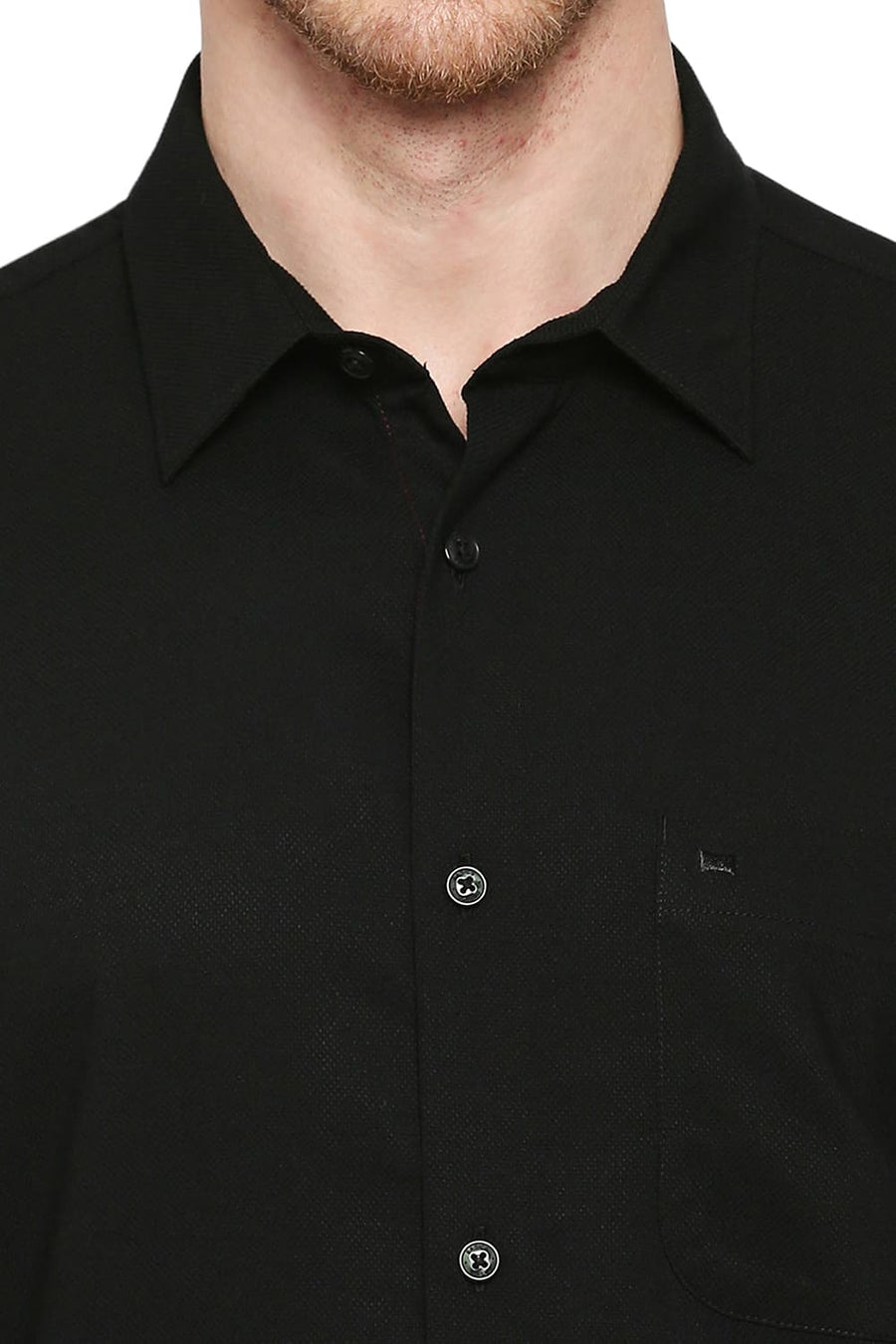 BASICS SLIM FIT CARBON BLACK TENCEL POLYESTER STRETCH DOBBY SHIRT