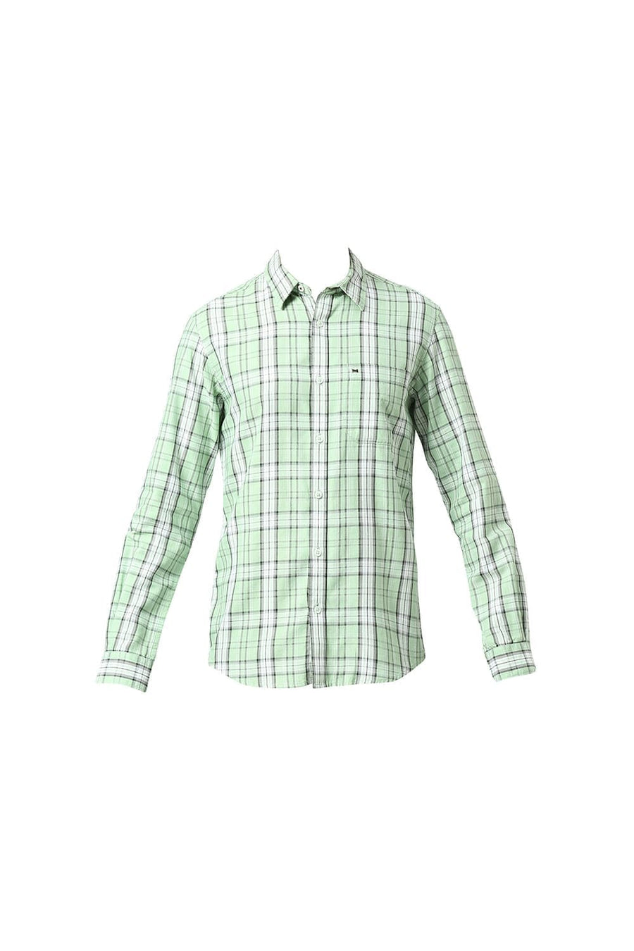 BASICS SLIM FIT SMOKE GREEN COTTON TENCEL CHECKS SHIRT