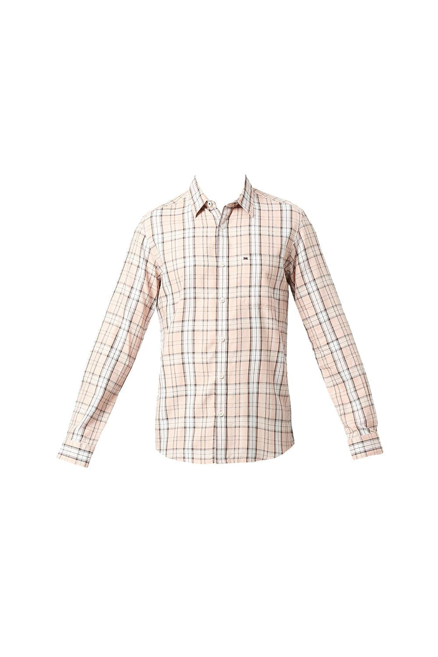 BASICS SLIM FIT NECTAR PEACH COTTON TENCEL CHECKS SHIRT