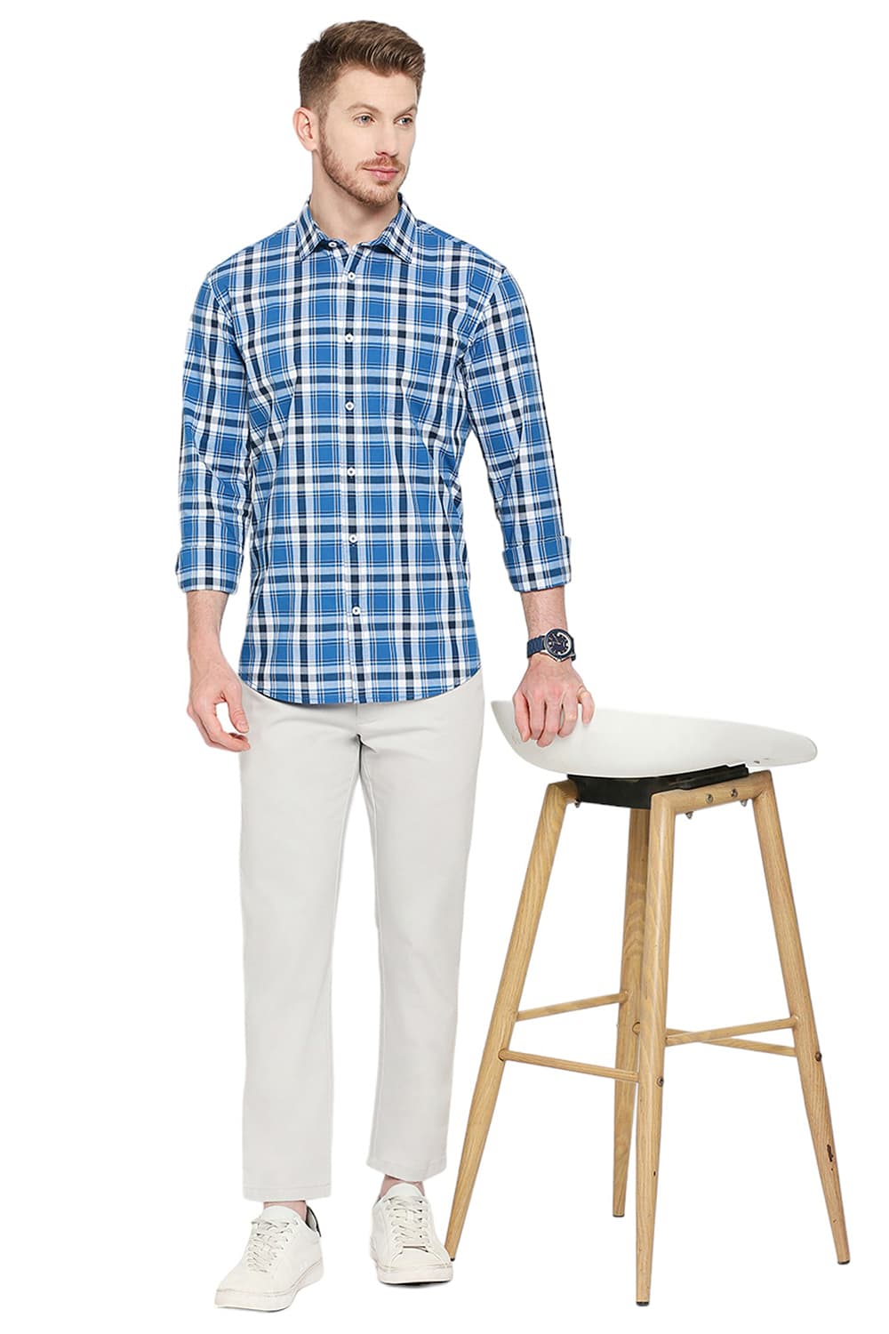 BASICS SLIM FIT COTTON CHECKS SHIRT