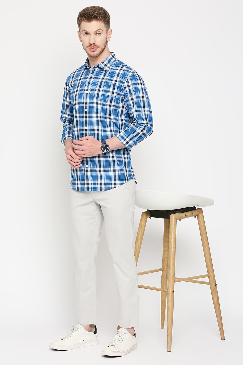 Slim Fit Cotton Checks Shirt