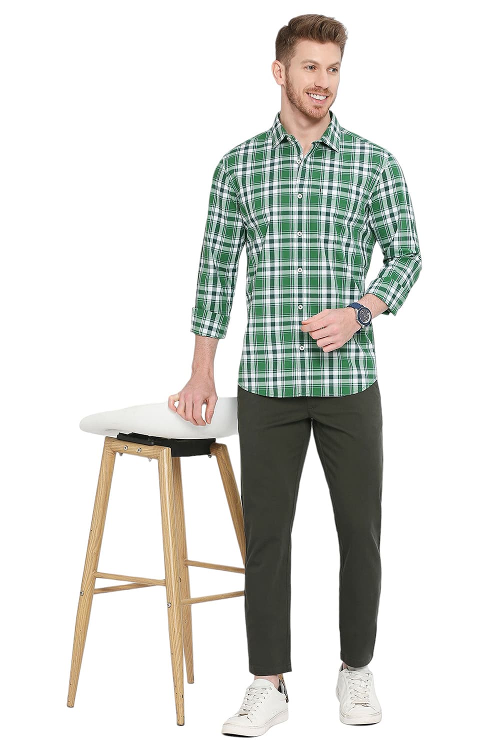 BASICS SLIM FIT COTTON CHECKS SHIRT