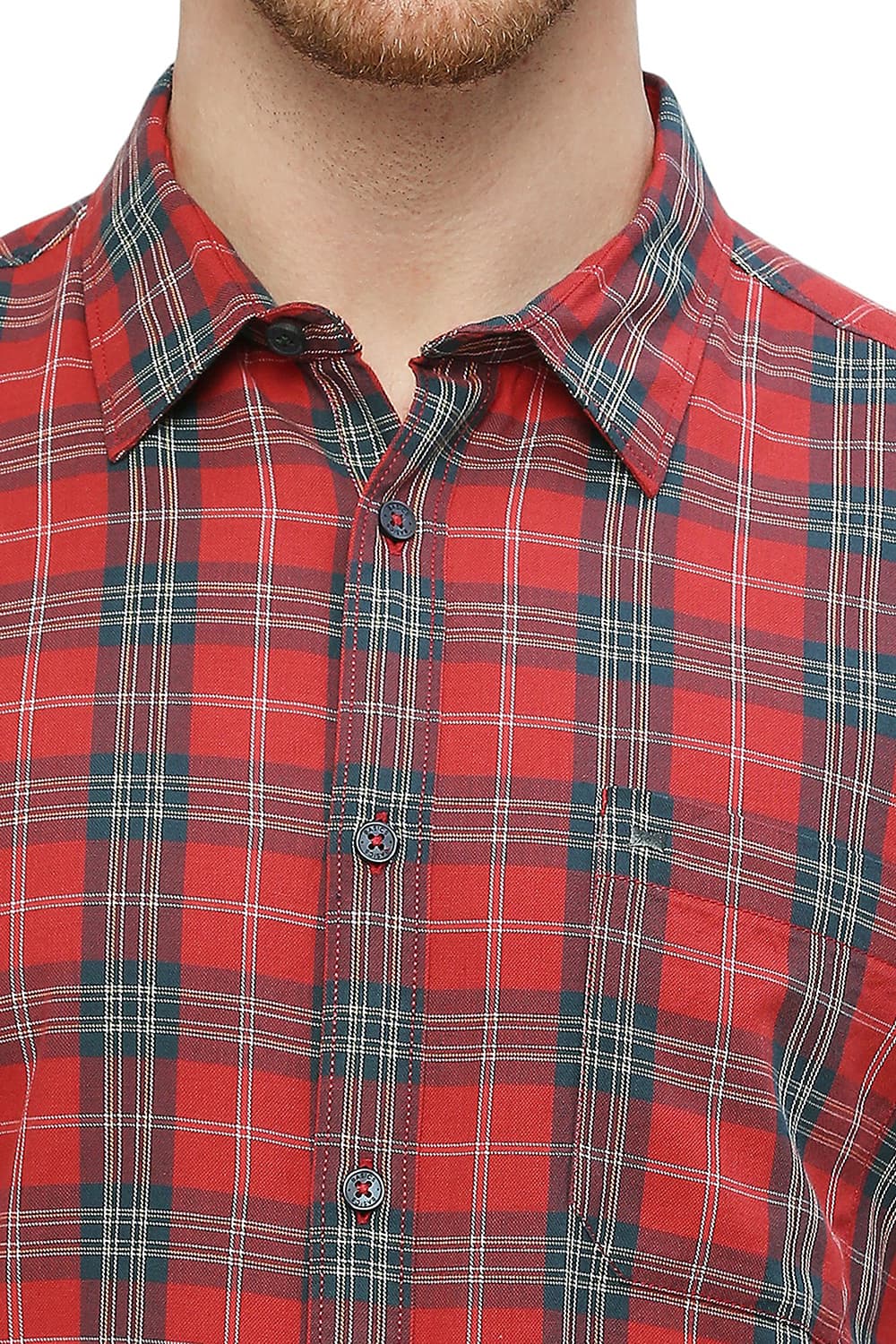 BASICS SLIM FIT COTTON TWILL CHECKS SHIRT