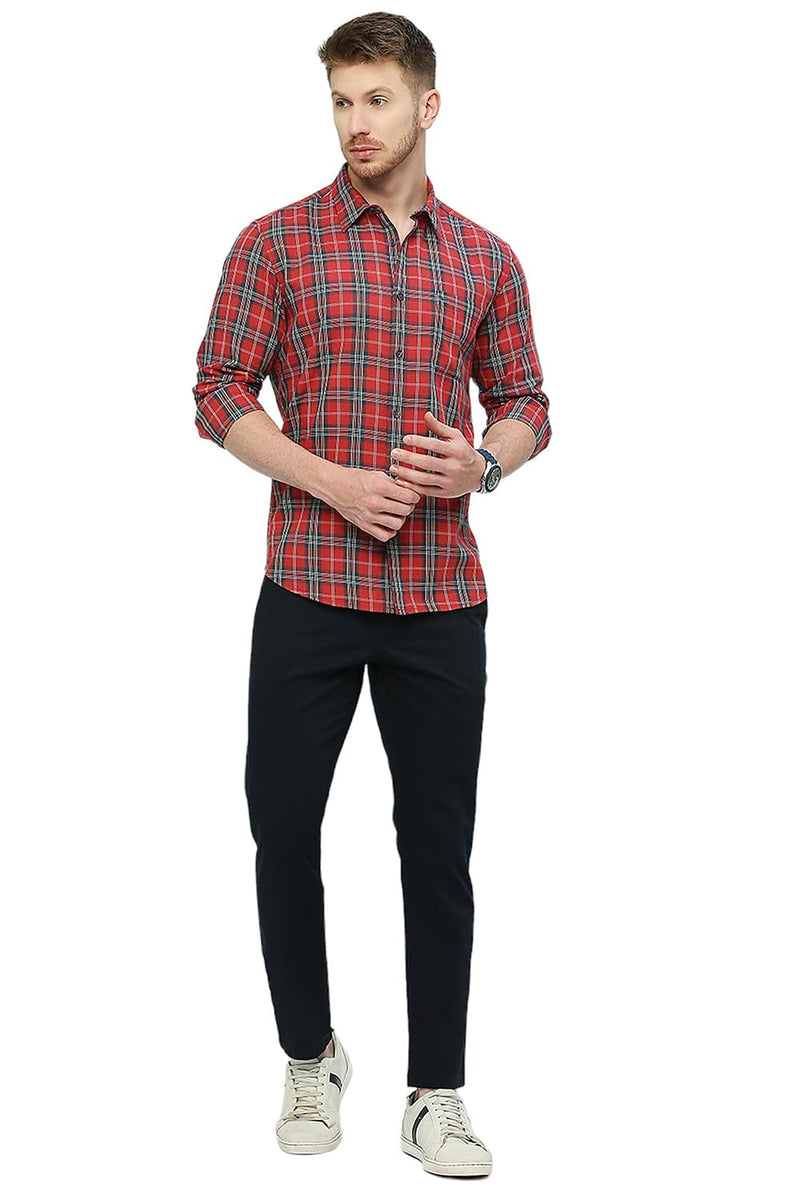 BASICS SLIM FIT COTTON TWILL CHECKS SHIRT