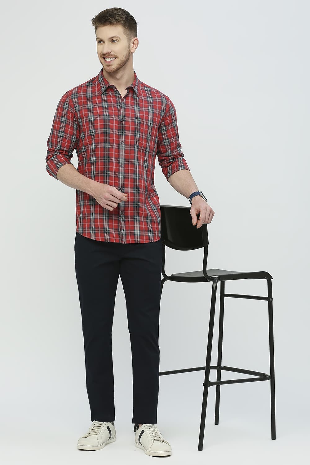 Slim Fit Cotton Twill Checks Shirt