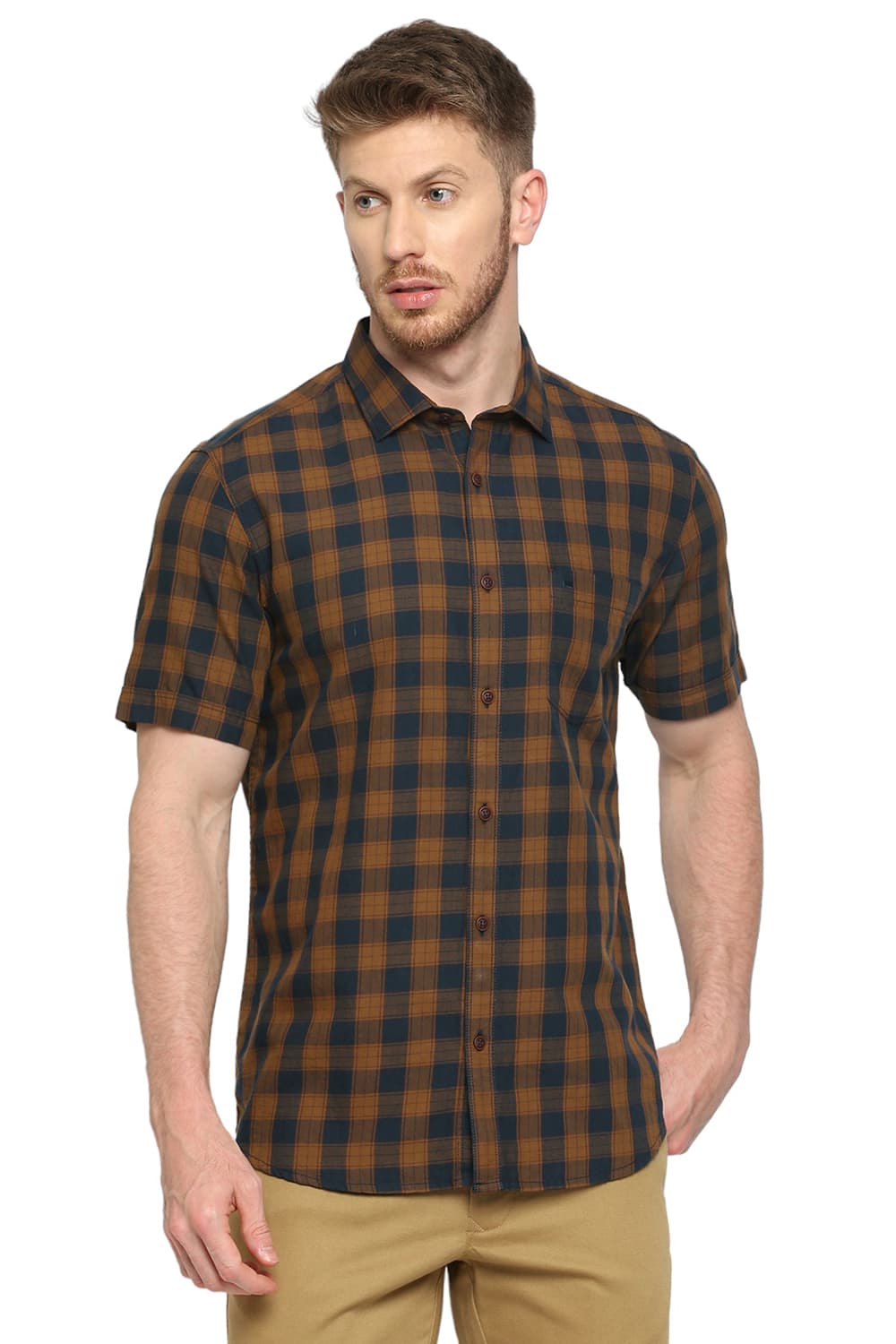 BASICS SLIM FIT COTTON TWILL CHECKS SHIRT