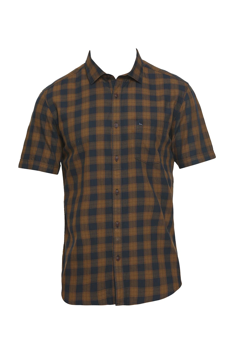 BASICS SLIM FIT COTTON TWILL CHECKS HALFSLEEVES SHIRT