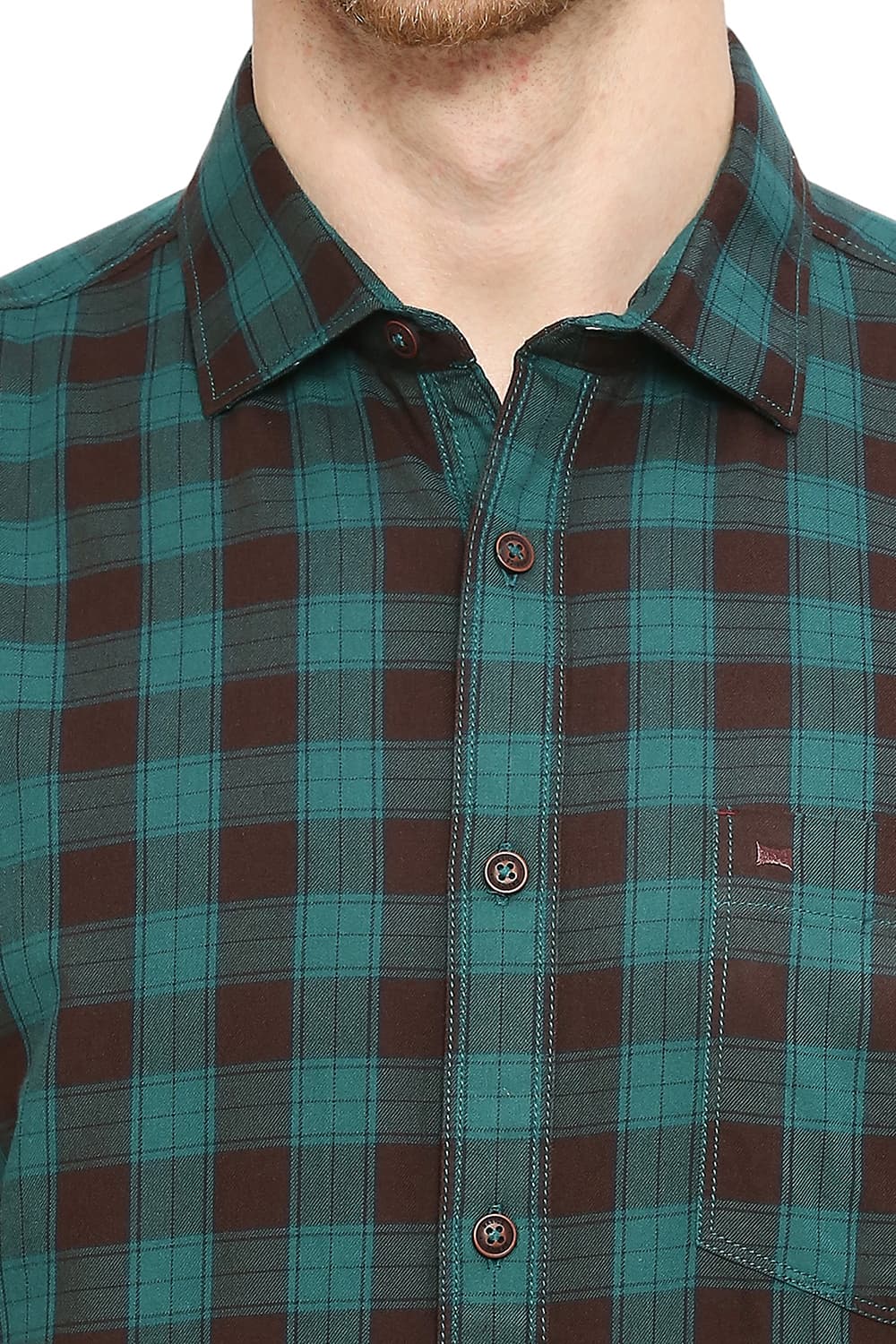 BASICS SLIM FIT COTTON TWILL CHECKS HALFSLEEVES SHIRT