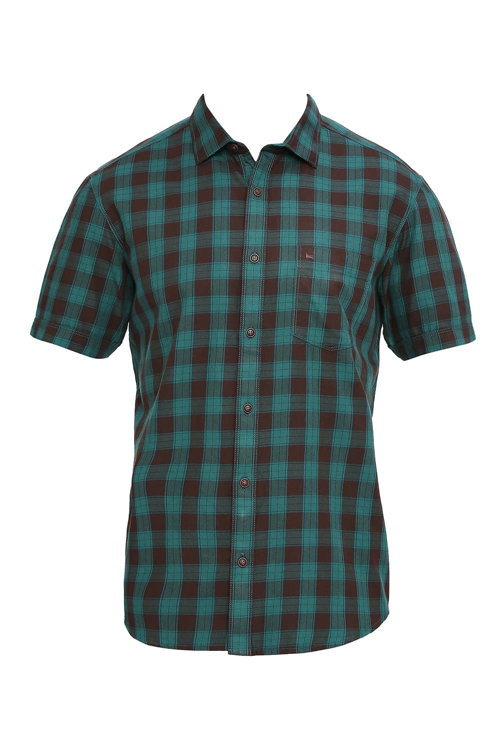 BASICS SLIM FIT COTTON TWILL CHECKS HALFSLEEVES SHIRT