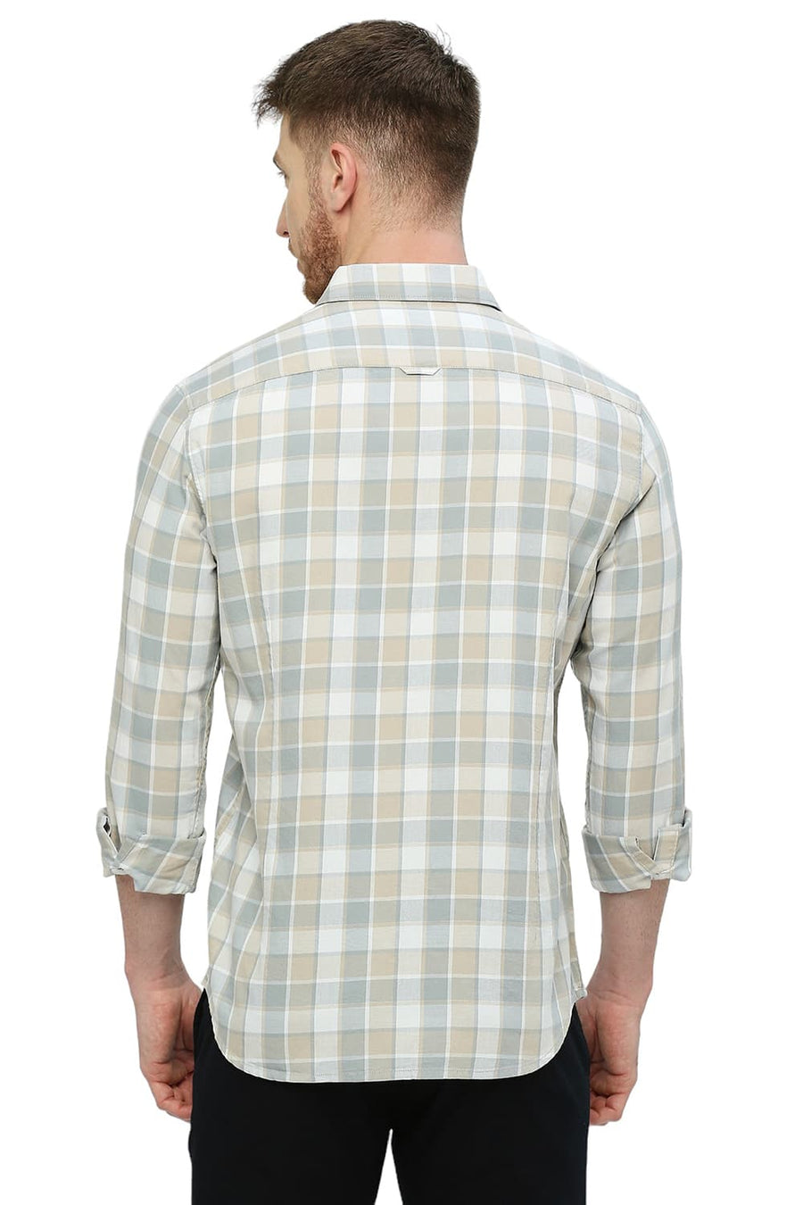 BASICS SLIM FIT GULL GREY COTTON TWILL CHECKS SHIRT