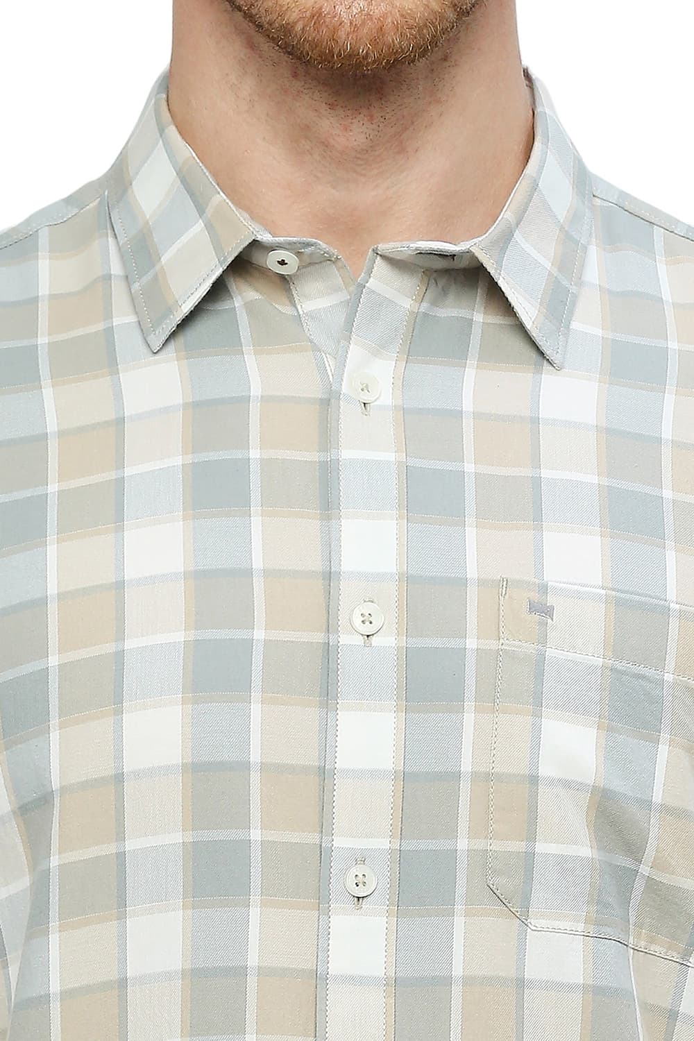 BASICS SLIM FIT COTTON TWILL CHECKS SHIRT