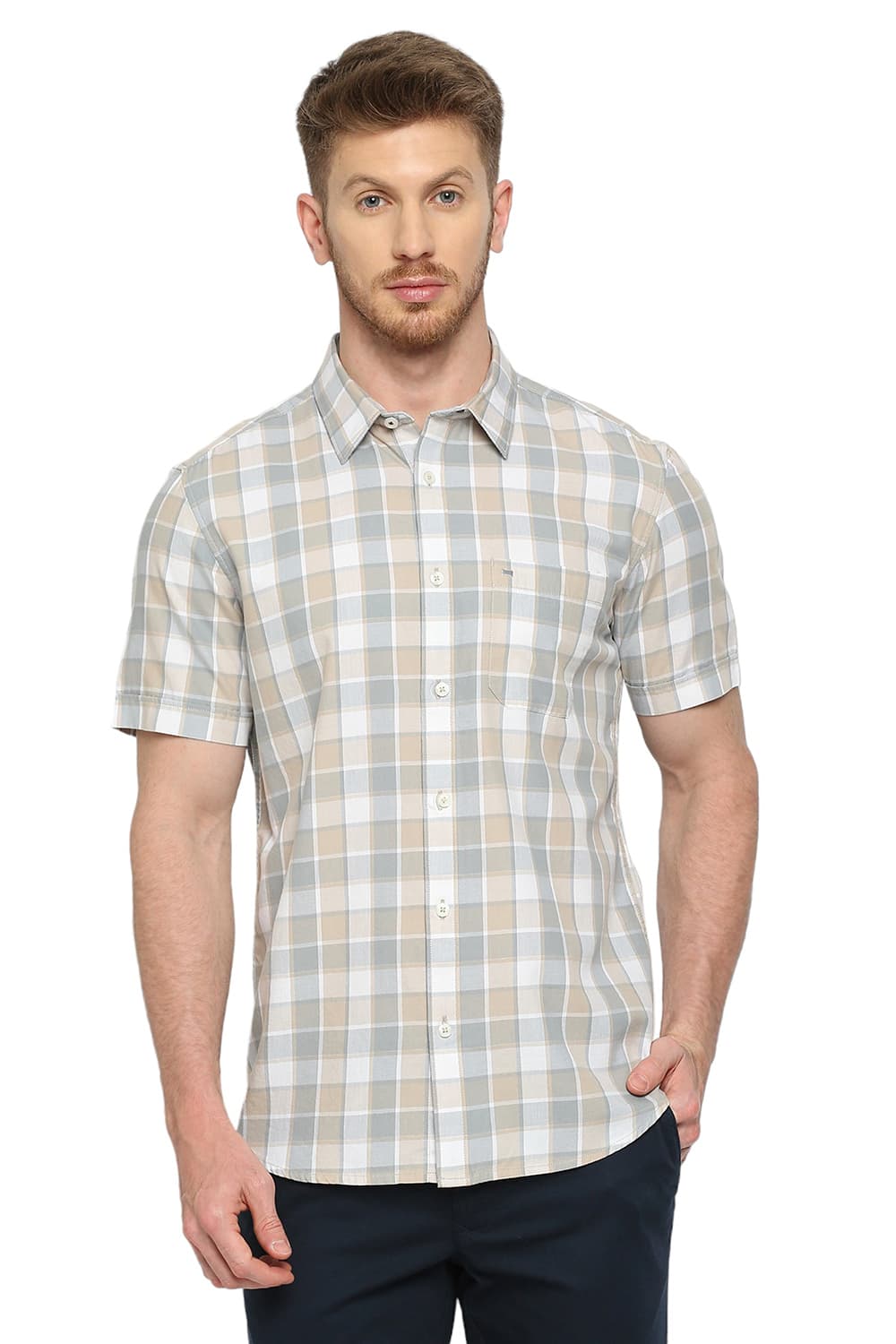 BASICS SLIM FIT COTTON TWILL CHECKS SHIRT