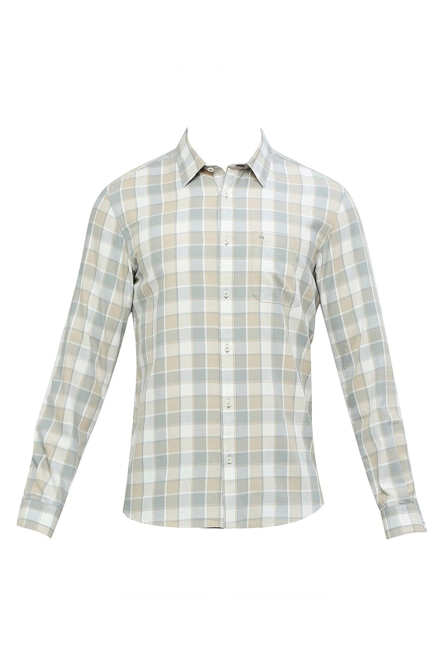 BASICS SLIM FIT GULL GREY COTTON TWILL CHECKS SHIRT