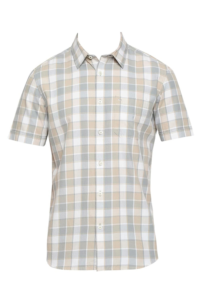 BASICS SLIM FIT COTTON TWILL CHECKS HALFSLEEVES SHIRT