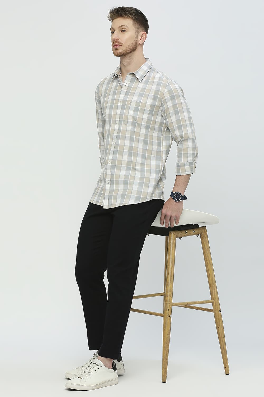 Slim Fit Cotton Twill Checks Shirt