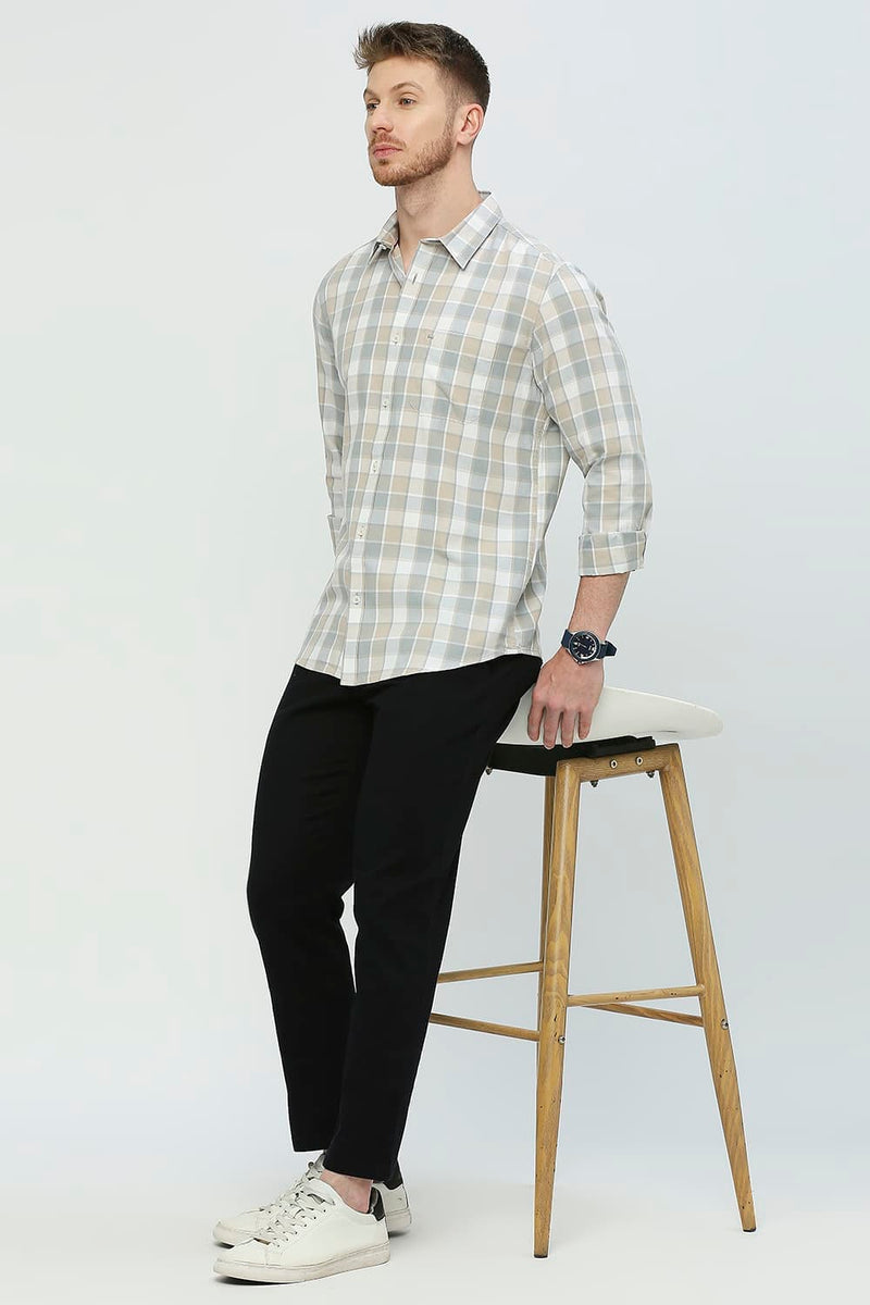 Slim Fit Cotton Twill Checks Shirt