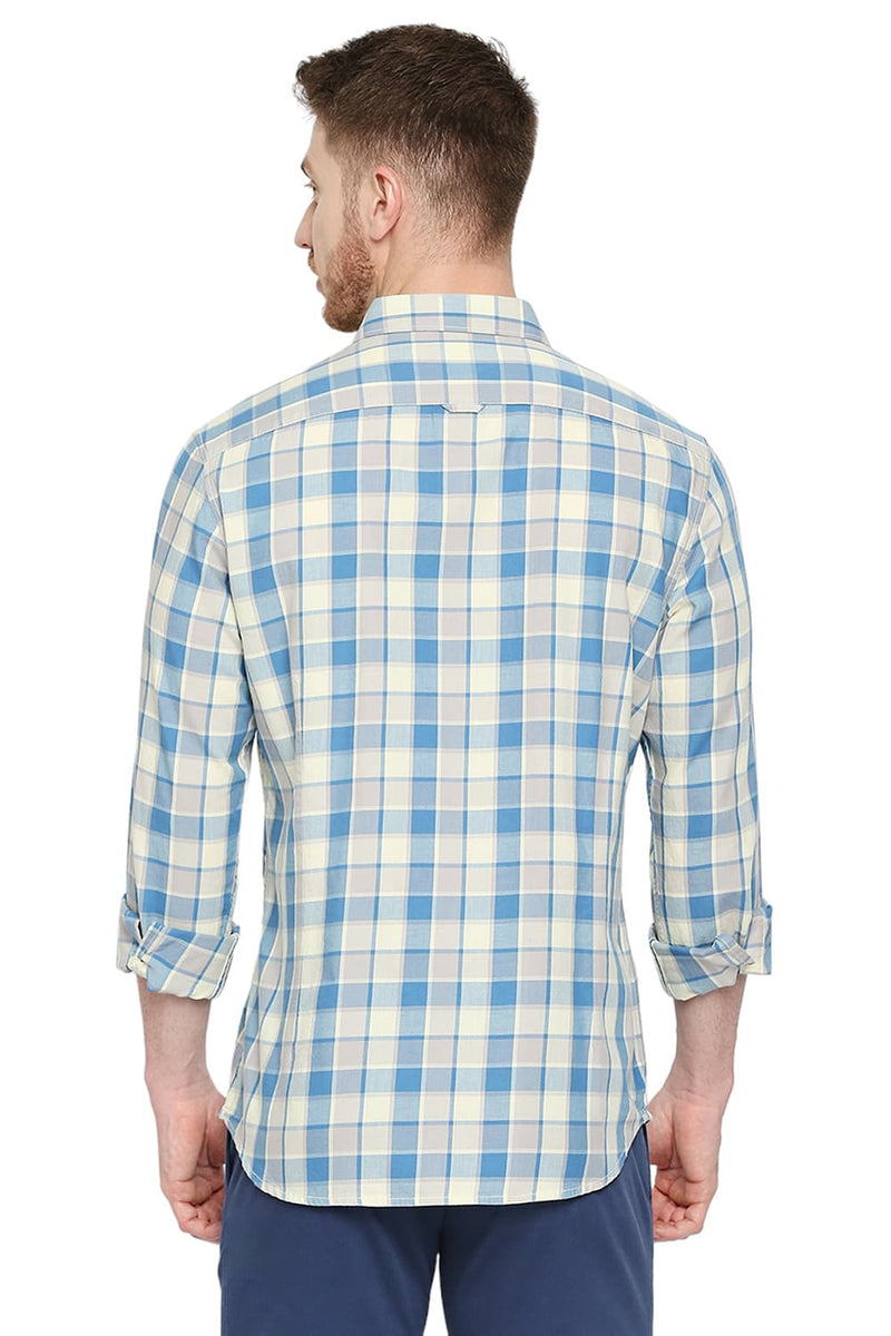 BASICS SLIM FIT COTTON TWILL CHECKS SHIRT