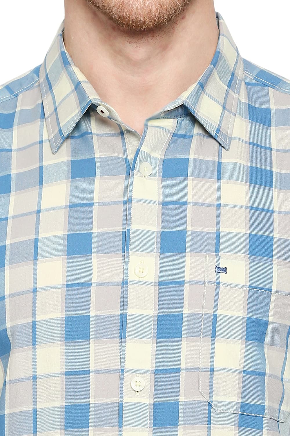 BASICS SLIM FIT COTTON TWILL CHECKS SHIRT