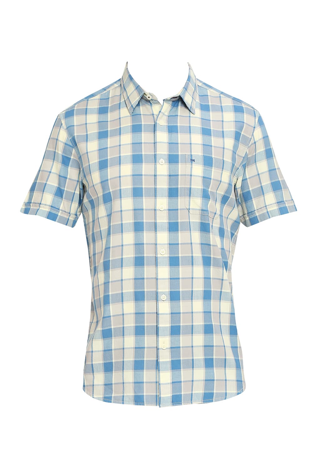 BASICS SLIM FIT COTTON TWILL CHECKS HALFSLEEVES SHIRT